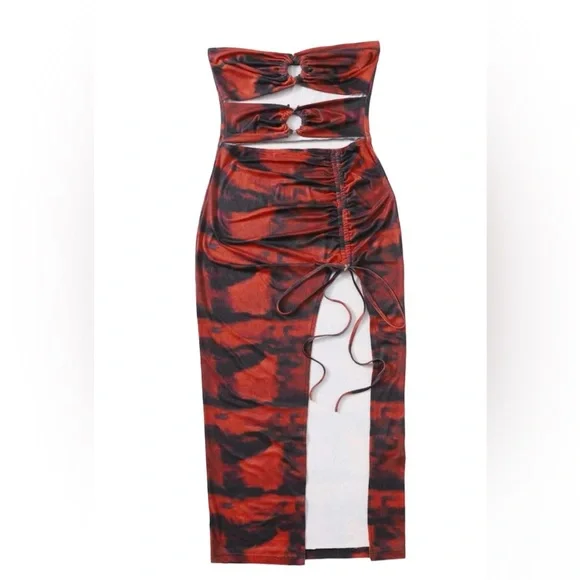 SHEIN | Dresses | Shein Bae Cutout Front Ruched Drawstring Split Thigh Tie  Dye Bodycon Dress | Poshmark